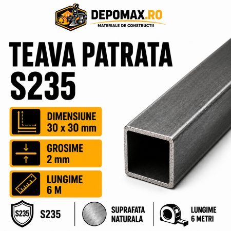 Teava patrata 30 x 30 x 2 mm, 6 metri